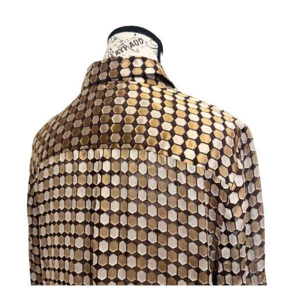 Chico's Women's Geometric Button-Down Shirt. Brown, Black, Gold. Size 1 - Picture 7 of 13